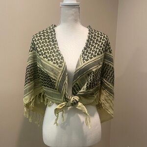 Beige & Black Keffiyeh Style Scarf Shemagh Head Wrap Large 45″ x 41″